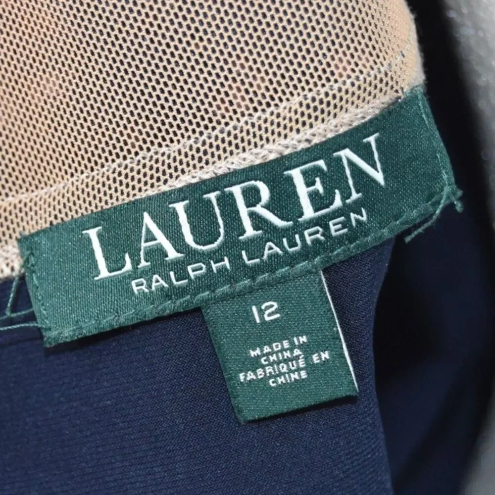 Lauren Ralph Lauren Navy Lace Dress Size 12 Blue Shift Cocktail Wedding Guest